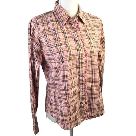 Twenty X 20X Tailored Fit Western Pearl Snap Shirt Blouse Top Metallic Size M/10 - Picture 2 of 9